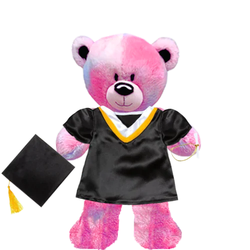 Pinky Teddy Plushie with Graduation Cap and Gown