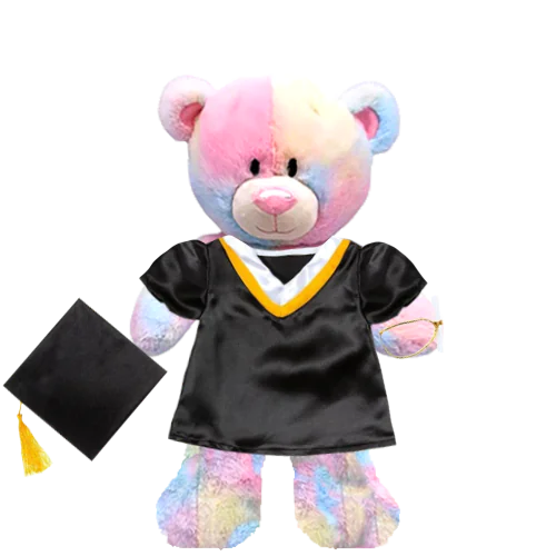Rainbow Teddy Plushie with Graduation Cap and Gown