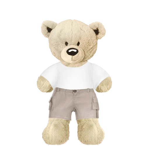 White Teddy Plushie With White Shirt and Cargo Pants