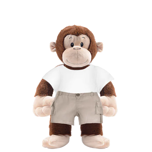 Monkey Plushie With White Shirt and Cargo Pants