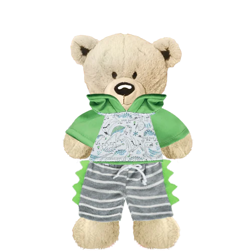White Teddy Plushie with Dino Hoodie and Shorts