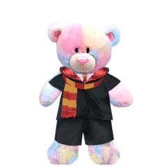 Rainbow Teddy Plushie with Red Wizard Costume