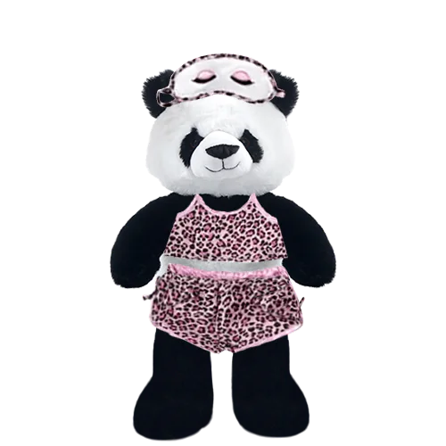 Panda Plushie with Pink Leopard PJ