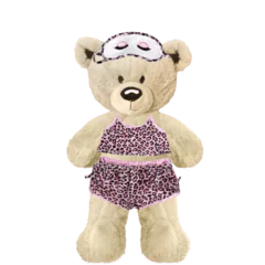 White Teddy Plushie with Pink Leopard PJ