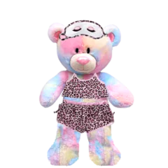 Rainbow Teddy Plushie with Pink Leopard PJ