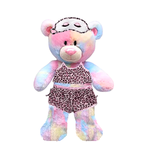 Rainbow Teddy Plushie with Pink Leopard PJ