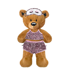 Brown Teddy Plushie with Pink Leopard PJ