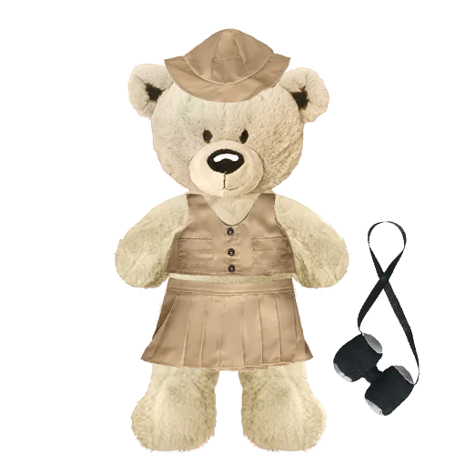 White Teddy Plushie with Safari Outfit and Skirt