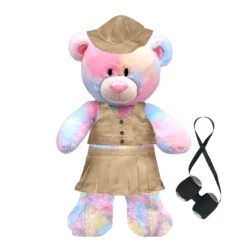 Rainbow Teddy Plushie with Safari Outfit and Skirt