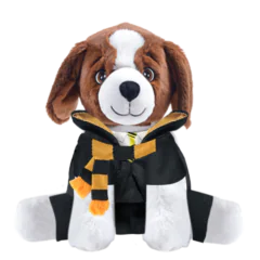 Brown Dog Plushie With Yellow Wizard Costume