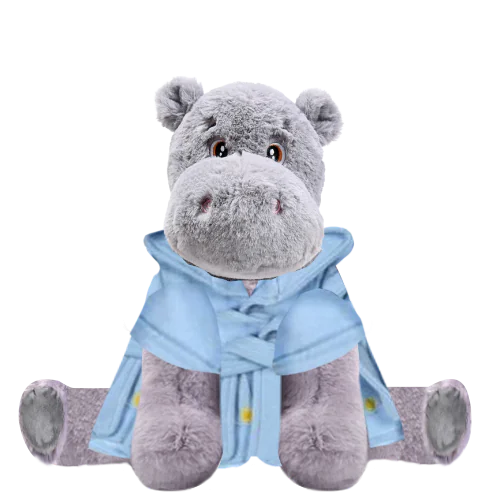 Hippo Plushie With Blue Bear Bathrobe