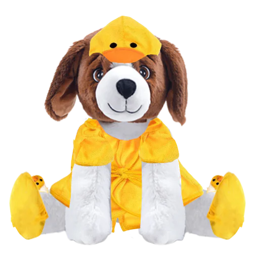 Brown Dog Plushie With Duck Robe And Slippers