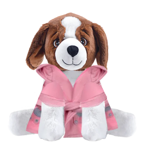 Brown Dog Teddy Plushie With Bunny Bathrobe