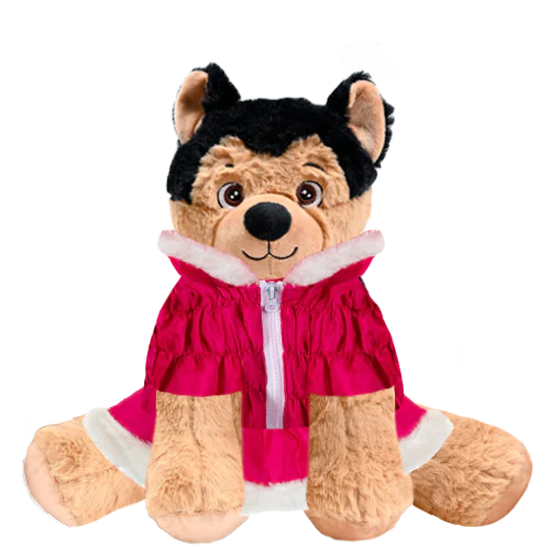 German Shepherd Plushie with Hot Pink Coat and Skirt