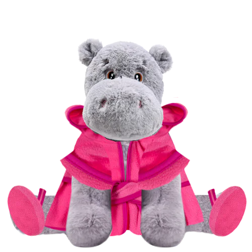 Hippo Plushie With Pink Robe and Sandals
