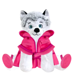 Husky Plushie With Pink Robe and Sandals