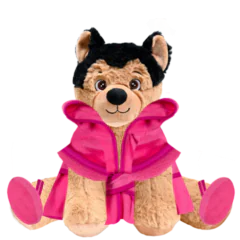 German Shepherd Plushie With Pink Robe and Sandals