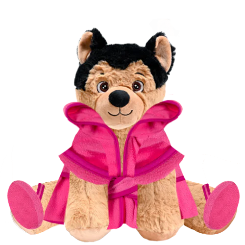 German Shepherd Plushie With Pink Robe and Sandals