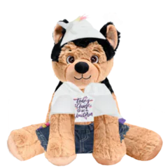 German Shepherd Plushie with Unicorn Hoodie and Jean Shorts
