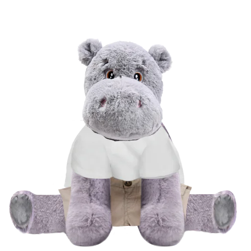Hippo Plushie With White Shirt and Cargo Pants