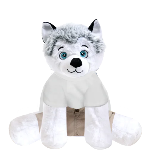 Husky Plushie With White Shirt and Cargo Pants