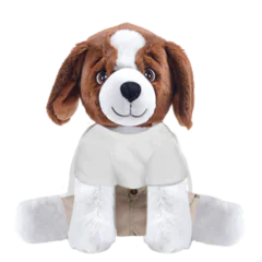 Brown Dog Plushie With White Shirt and Cargo Pants