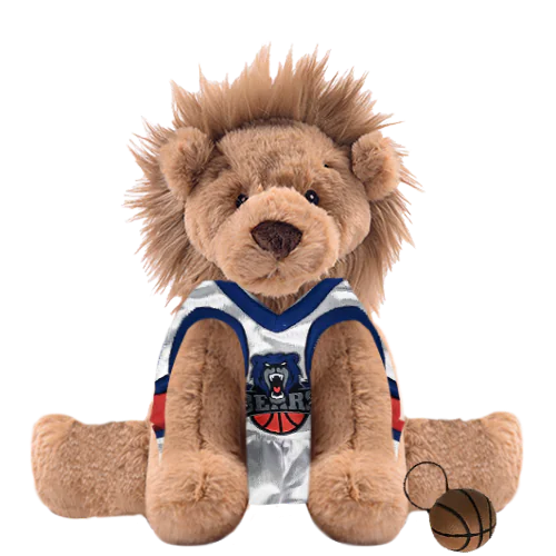 lion plushie with basketball outfit