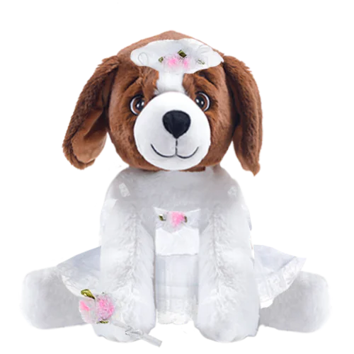 Brown Dog Plushie with Bride Outfit