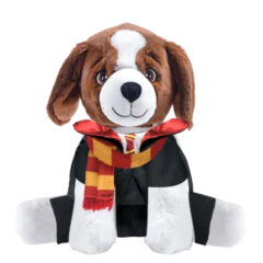 Brown Dog Plushie with Red Wizard Costume