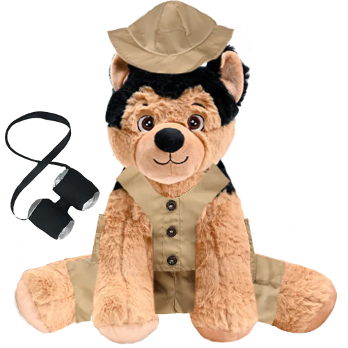 German Shepherd Plushie with Safari Outfit and Pants