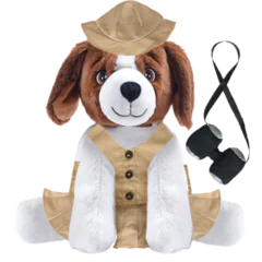 Brown Dog Plushie with Safari Outfit and Skirt