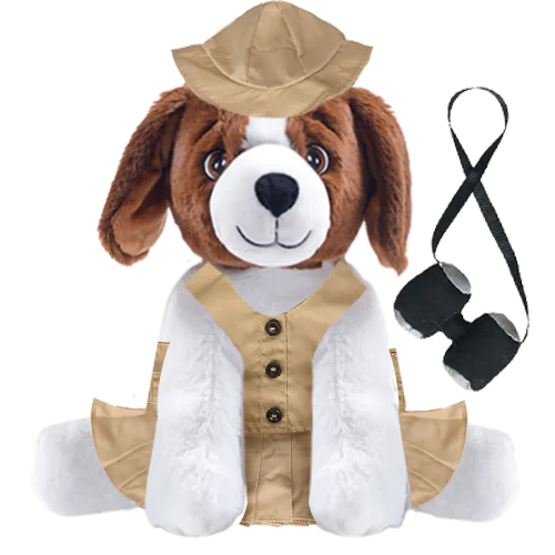 Brown Dog Plushie with Safari Outfit and Skirt