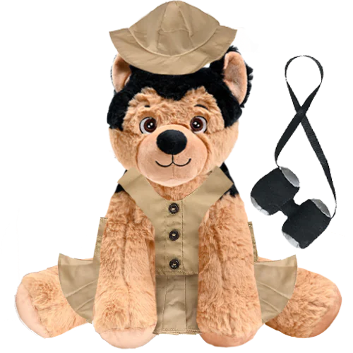 German Shepherd Plushie with Safari Outfit and Skirt